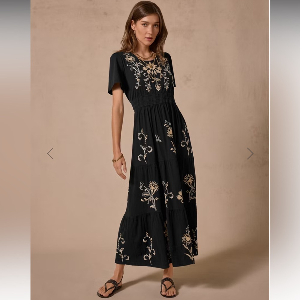 Johnny Was Smocked Waist Tiered Maxi Dress size XS